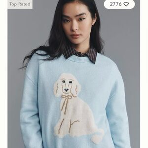 Maeve Blue Sweater w White Poodle from Anthropologie